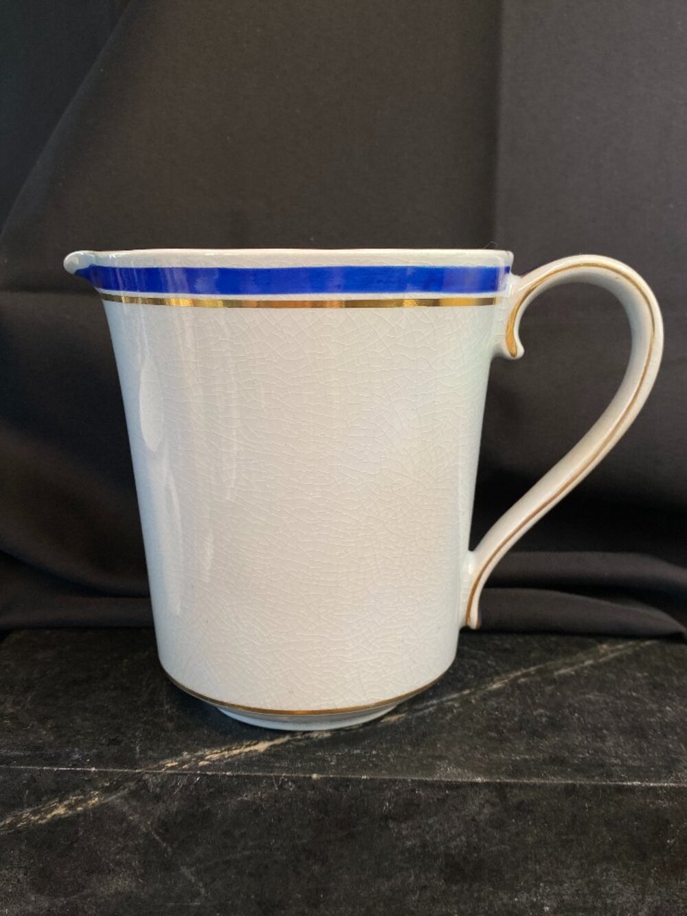 Vintage Rörstrand Sweden Ceramic Pitcher Modell Gunnar Nylund Blue Gold Art Deco